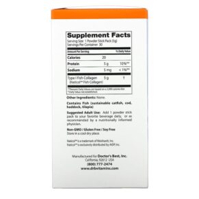 Thực phẩm bổ sung Doctor's Best Fish Collagen with Naticol 5 g 30 Powder Stick Packs 753950004184