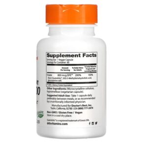 Thực phẩm bổ sung Doctor's Best Fully Active Folate 800 with Quatrefolic 800 mcg 60 Veggie Caps 753950004580
