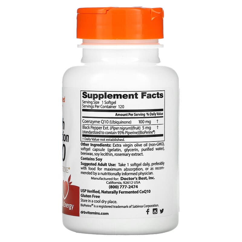 Doctor's Best High Absorption CoQ10 with BioPerine 100 mg 120 Softgels 2 Thực phẩm bổ sung Doctor's Best High Absorption CoQ10 with BioPerine 100 mg 120 Softgels 753950001831