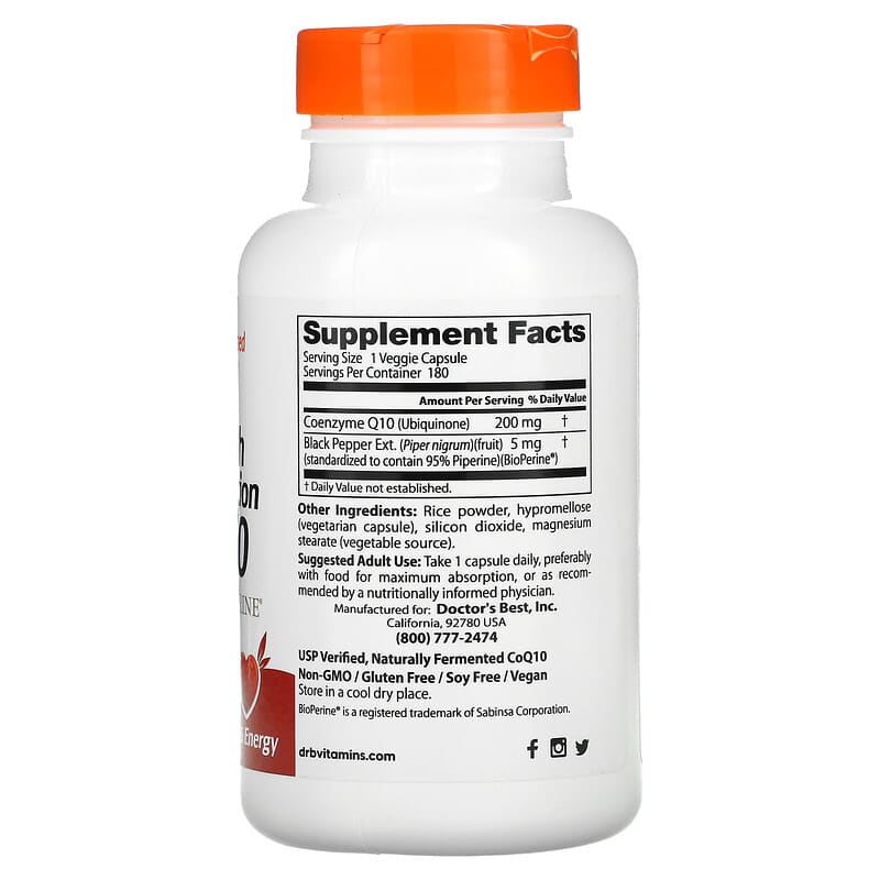 Doctor's Best High Absorption CoQ10 with BioPerine 200 mg 180 Veggie Caps 2 Thực phẩm bổ sung Doctor's Best High Absorption CoQ10 with BioPerine 200 mg 180 Veggie Caps 753950003293