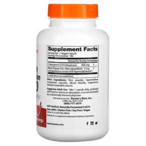 Thực phẩm bổ sung Doctor's Best High Absorption CoQ10 with BioPerine 400 mg 180 Veggie Caps 753950003323