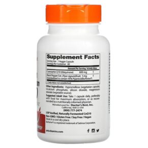 Thực phẩm bổ sung Doctor's Best High Absorption CoQ10 with BioPerine 600 mg 60 Veggie Caps 753950002647