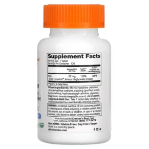 Thực phẩm bổ sung Doctor's Best High Absorption Iron with Ferrochel 27 mg 120 Tablets 753950004597