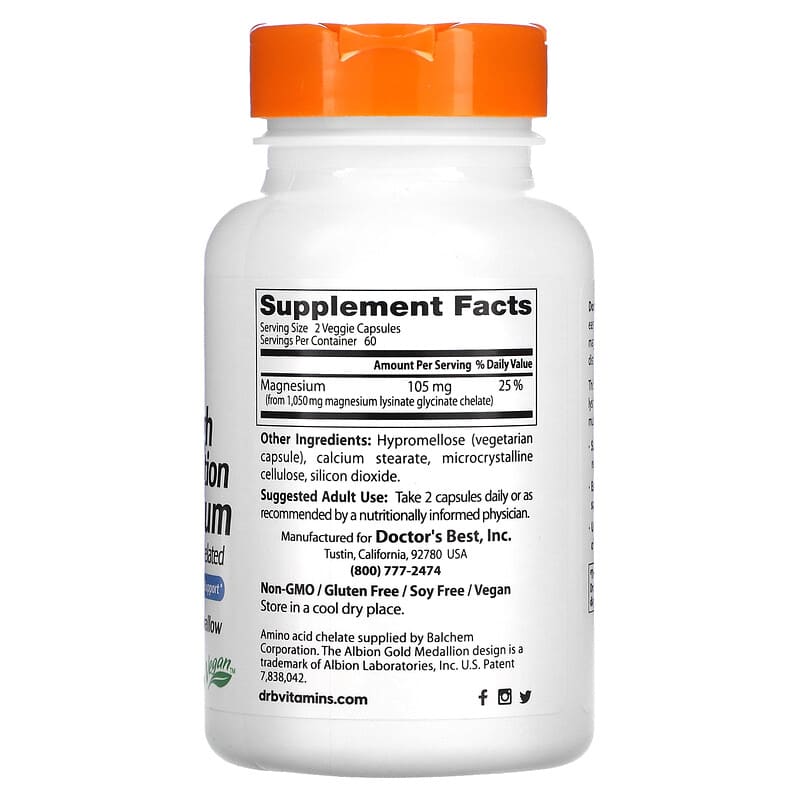 Doctor's Best High Absorption Magnesium 52.5 mg 120 Veggie Caps 2 Thực phẩm bổ sung Doctor's Best High Absorption Magnesium 52.5 mg 120 Veggie Caps 753950005655