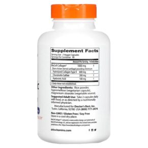 Thực phẩm bổ sung Doctor's Best Hyaluronic Acid + Chondroitin Sulfate with BioCell Collagen 180 Veggie Capsules 753950002289