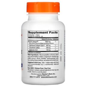 Thực phẩm bổ sung Doctor's Best Hyaluronic Acid + Chondroitin Sulfate with BioCell Collagen 60 Tablets 753950002654