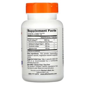 Thực phẩm bổ sung Doctor's Best Hyaluronic Acid + Chondroitin Sulfate with BioCell Collagen 60 Veggie Caps 753950001466