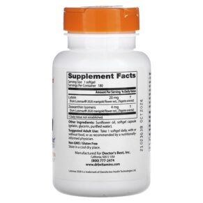 Thực phẩm bổ sung Doctor's Best Lutein with Lutemax 2020 20 mg 180 Softgels 753950003705