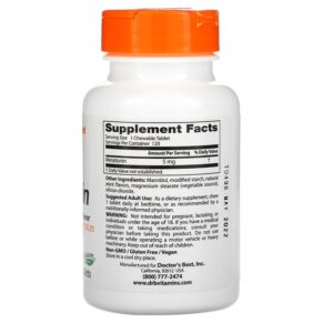 Thực phẩm bổ sung Doctor's Best Melatonin Natural Mint 5 mg 120 Chewable Tablets 753950004078