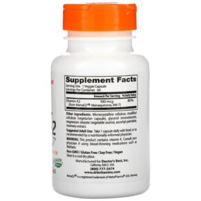 Thực phẩm bổ sung Doctor's Best Natural Vitamin K2 MK-7 with MenaQ7 100 mcg 60 Veggie Caps 753950003347