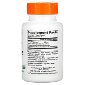 Thực phẩm bổ sung Doctor's Best Resveratrol French Red Wine Grape Extract 60 mg 90 Veggie Caps 753950000582