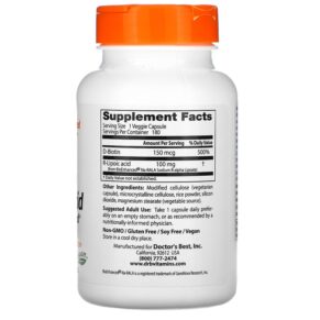 Thực phẩm bổ sung Doctor's Best Stabilized R-Lipoic Acid with BioEnhanced Na-RALA 100 mg 180 Veggie Caps 753950002296
