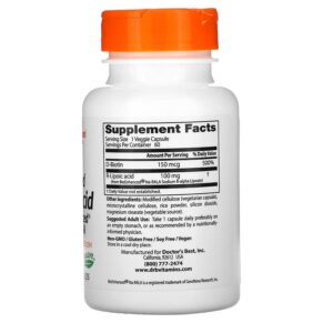 Thực phẩm bổ sung Doctor's Best Stabilized R-Lipoic Acid with BioEnhanced Na-RALA 100 mg 60 Veggie Caps 753950001237