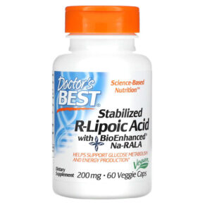 Thực phẩm chức năng Doctor's Best Stabilized R-Lipoic Acid with BioEnhanced Na-RALA 200 mg 60 Veggie Caps 753950002784