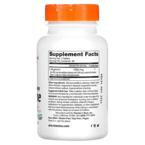 Thực phẩm bổ sung Doctor's Best Sustained Plus Immediate Release L-Arginine 500 mg 120 Bilayer Tablets 753950002005