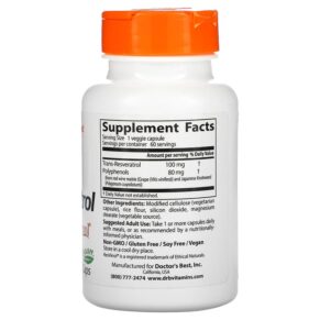 Doctor's Best Trans-Resveratrol 100 with ResVinol 100 mg 60 Veggie Caps 3 Thực phẩm bổ sung Doctor's Best Trans-Resveratrol 100 with ResVinol 100 mg 60 Veggie Caps 753950001718
