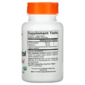 Thực phẩm bổ sung Doctor's Best Trans-Resveratrol 200 with Resvinol 200 mg 60 Veggie Caps 753950002111