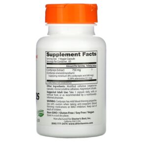 Thực phẩm bổ sung Doctor's Best Ultra Cordyceps 750 mg 60 Veggie Caps 753950001039
