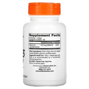 Thực phẩm bổ sung Doctor's Best Vitamin D3 125 mcg (5.000 IU) 180 Softgels 753950002180
