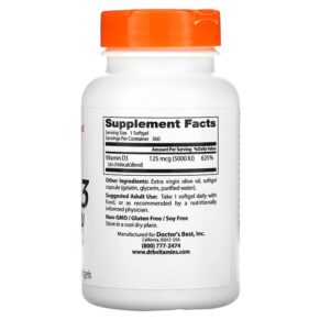 Thực phẩm bổ sung Doctor's Best Vitamin D3 125 mcg (5.000 IU) 360 Softgels 753950002500