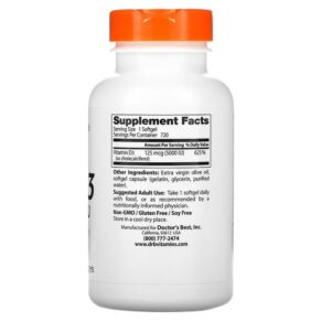 Thực phẩm bổ sung Doctor's Best Vitamin D3 125 mcg (5.000 IU) 720 Softgels 753950003637