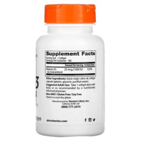 Thực phẩm bổ sung Doctor's Best Vitamin D3 25 mcg (1.000 IU) 180 Softgels 753950002098