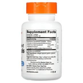 Thực phẩm bổ sung Doctor's Best Vitamin E Tocotrienols with TocoGaia Ultra 50 mg 60 Softgels 753950002166
