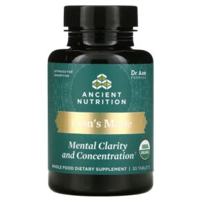 Thực phẩm chức năng Dr. Axe / Ancient Nutrition Lion's Mane Mental Clarity And Concentration 30 Tablets 816401025524