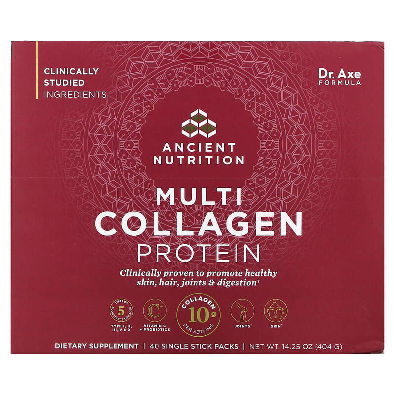 Dr. Axe / Ancient Nutrition Multi Collagen Protein 40 Single Stick Packets 0.36 oz (10.1 g) Each 2 Thực phẩm bổ sung Dr. Axe / Ancient Nutrition Multi Collagen Protein 40 Single Stick Packets 0.36 oz (10.1 g) Each 858109006320