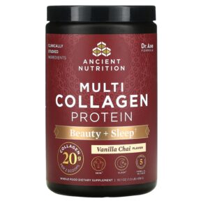 Thực phẩm chức năng Dr. Axe / Ancient Nutrition Multi Collagen Protein Beauty + Sleep Vanilla Chai 16.1 oz (456 g) 816401024664