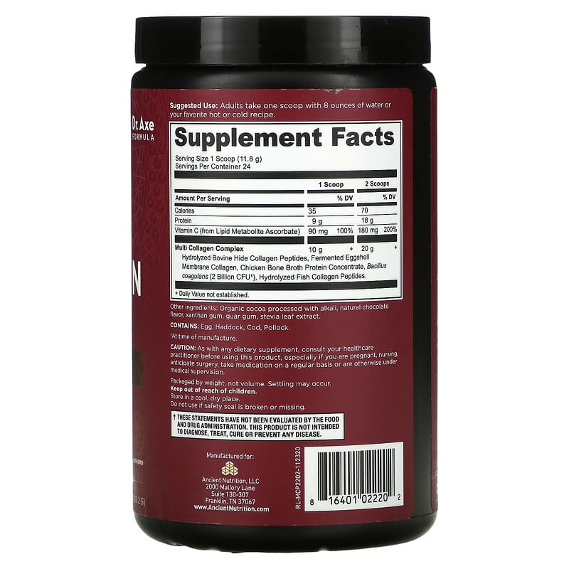 Dr. Axe / Ancient Nutrition Multi Collagen Protein Chocolate 10 oz (283.2 g) 2 Thực phẩm bổ sung Dr. Axe / Ancient Nutrition Multi Collagen Protein Chocolate 10 oz (283.2 g) 816401022202