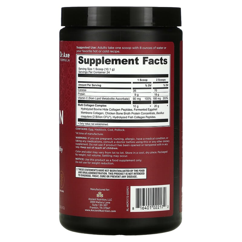 Dr. Axe / Ancient Nutrition Multi Collagen Protein Unflavored 8.6 oz (242.4 g) 2 Thực phẩm bổ sung Dr. Axe / Ancient Nutrition Multi Collagen Protein Unflavored 8.6 oz (242.4 g) 816401022172