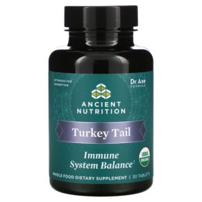 Thực phẩm chức năng Dr. Axe / Ancient Nutrition Turkey Tail Immune System Balance 30 Tablets 816401025517