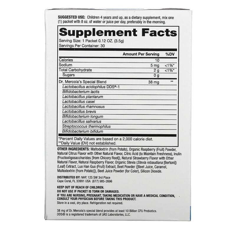 Dr. Mercola Complete Probiotics Powder Packets for Kids Natural Raspberry 10 Billion CFU 30 Packets 0.12 oz (3.5 g) Each 2 Thực phẩm bổ sung Dr. Mercola Complete Probiotics Powder Packets for Kids Natural Raspberry 10 Billion CFU 30 Packets 0.12 oz (3.5 g) Each 813006011983