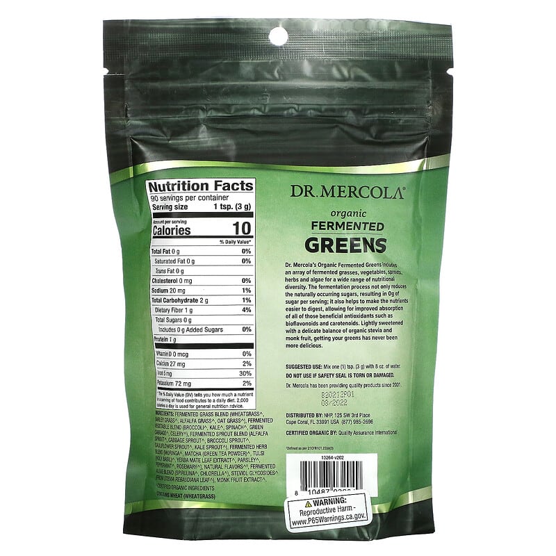 Dr. Mercola Organic Fermented Greens 9.5 oz (270 g) 2 Thực phẩm bổ sung Dr. Mercola Organic Fermented Greens 9.5 oz (270 g) 810487032049