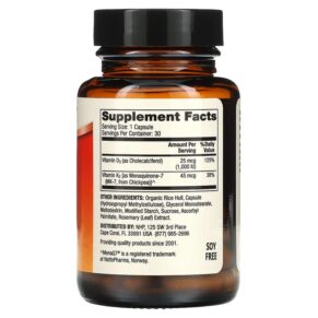 Thực phẩm bổ sung Dr. Mercola Vitamins D3 & K2 Low Dose 30 Capsules 810094210991
