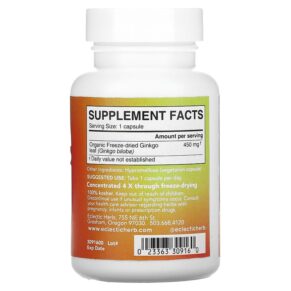 Thực phẩm bổ sung Eclectic Institute Freeze Dried Fresh Ginkgo 450 mg 90 Veg Caps 023363309160