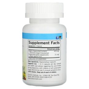 Thực phẩm bổ sung Eclectic Institute Raw Fresh Freeze-Dried Turmeric & Pepper 430 mg 90 Non-GMO Veg Caps 023363319114