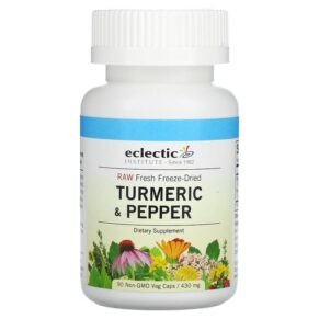 Thực phẩm chức năng Eclectic Institute Raw Fresh Freeze-Dried Turmeric & Pepper 430 mg 90 Non-GMO Veg Caps 023363319114