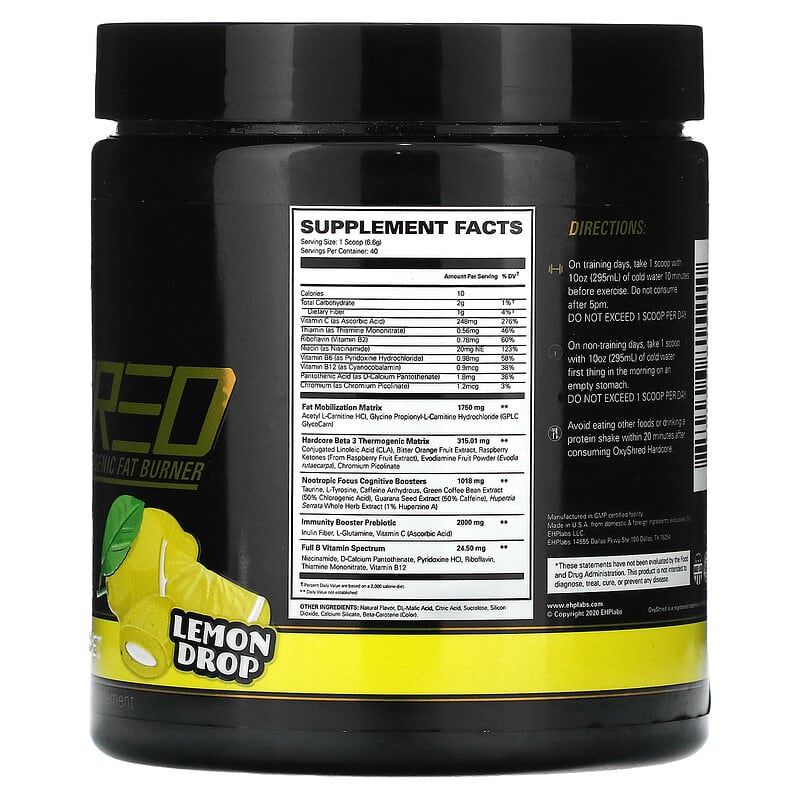 EHP Labs OxyShred Hardcore Thermogenic Fat Burner Lemon Sherbet 9.3 oz (264 g) 2 Thực phẩm bổ sung EHP Labs OxyShred Hardcore Thermogenic Fat Burner Lemon Sherbet 9.3 oz (264 g) 850006815210