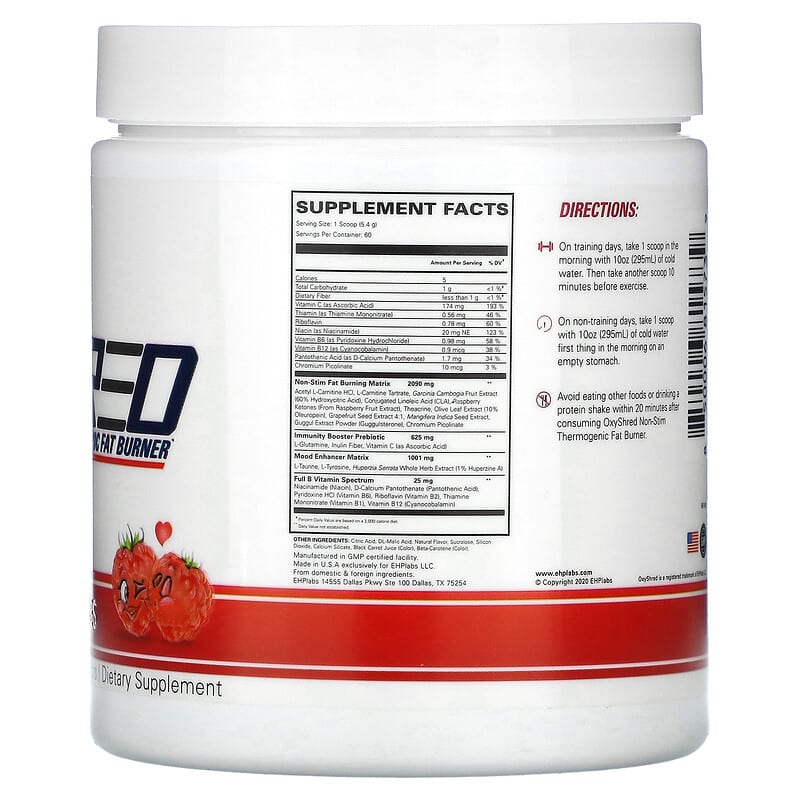 EHP Labs Oxyshred Non-Stim Thermogenic Fat Burner Raspberry Kisses 11.4 oz (324 g) 2 Thực phẩm bổ sung EHP Labs Oxyshred Non-Stim Thermogenic Fat Burner Raspberry Kisses 11.4 oz (324 g) 850006815739