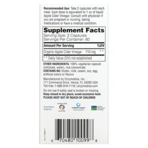 Thực phẩm bổ sung Enzymedica Apple Cider Vinegar with the Mother 120 Capsules 670480100998