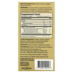 Thực phẩm bổ sung Enzymedica Aqua Biome Omega-3 Classic Strength Lemon 600 mg 60 Softgels 670480100103