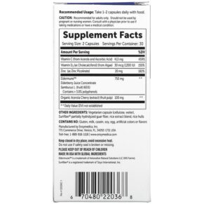 Thực phẩm bổ sung Enzymedica Immune Max Black Elderberry with Vitamins C & D3 Zinc 60 Capsules 670480220368