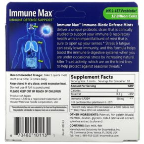 Thực phẩm bổ sung Enzymedica Immune Max Immuno-Biotic Defense Mints Fresh Mint 30 Quick Melt Mints 670480101131