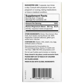 Enzymedica Magnesium Motion 60 Capsules 3 Thực phẩm bổ sung Enzymedica Magnesium Motion 60 Capsules 670480101254