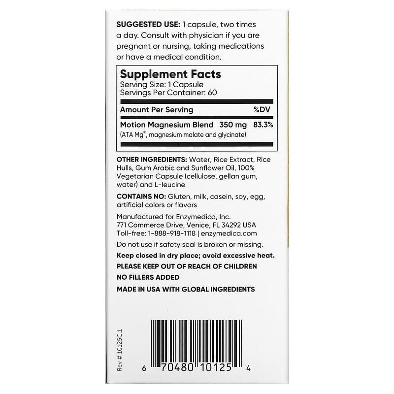 Enzymedica Magnesium Motion 60 Capsules 2 Thực phẩm bổ sung Enzymedica Magnesium Motion 60 Capsules 670480101254
