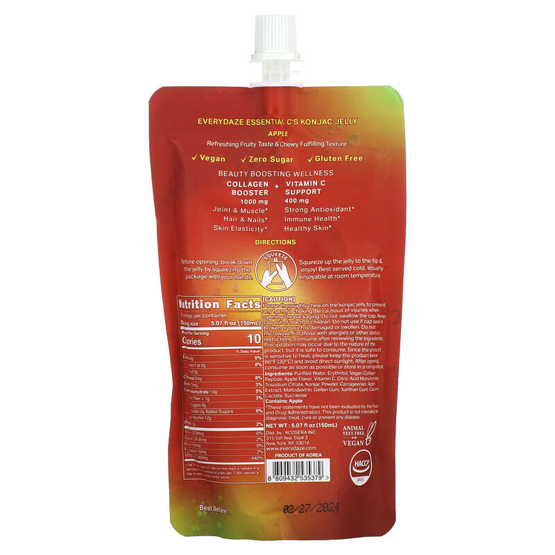 Everydaze Essential C's Konjac Jelly Drink Apple 5.07 fl oz (150 ml) 2 Thực phẩm bổ sung Everydaze Essential C's Konjac Jelly Drink Apple 5.07 fl oz (150 ml) 8809432535379