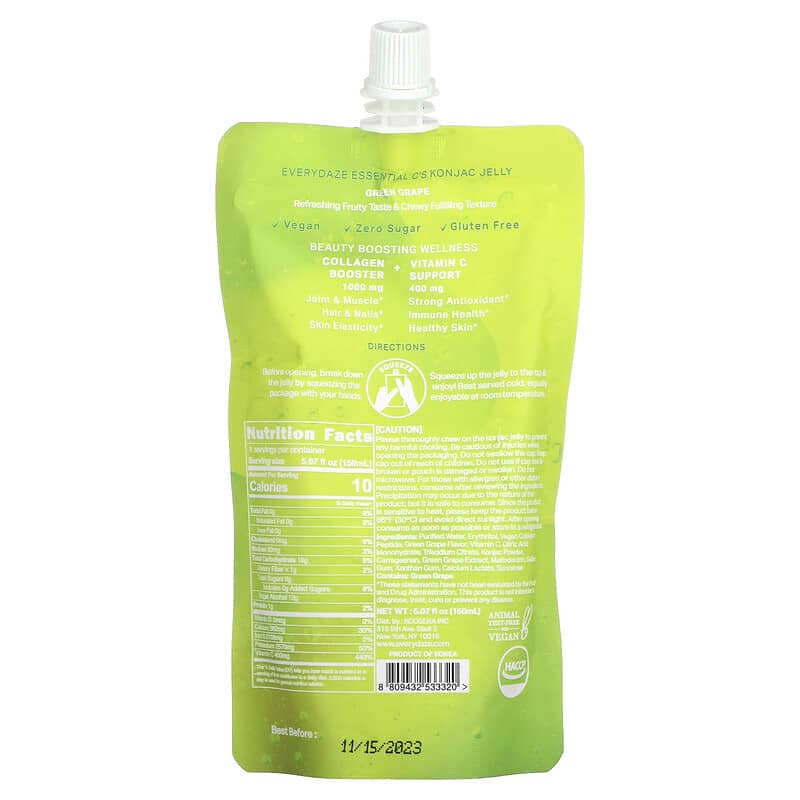 Everydaze Essential C's Konjac Jelly Green Grape 5.07 fl oz (150 ml) 2 Thực phẩm bổ sung Everydaze Essential C's Konjac Jelly Green Grape 5.07 fl oz (150 ml) 8809432533320