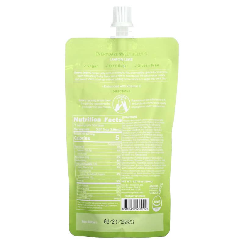 Everydaze Sweet Jelly C Plant Based Konjac Jelly Drink Lemon Lime 5.02 fl oz (150 ml) 2 Thực phẩm bổ sung Everydaze Sweet Jelly C Plant Based Konjac Jelly Drink Lemon Lime 5.02 fl oz (150 ml) 8809432533955